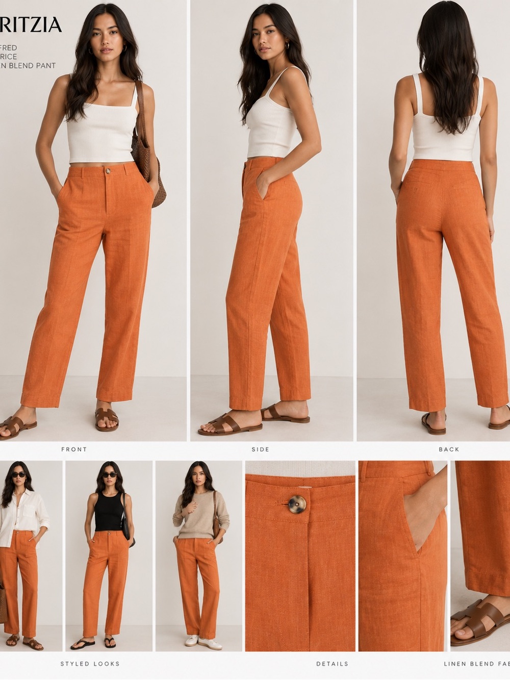 Wilfred Cherice Italian Linen Blend Orange Slim Cigarette Pants Size 10 - Picture 3 of 11